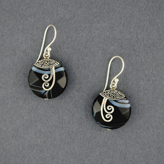 Banded Onyx Spiral Earrings