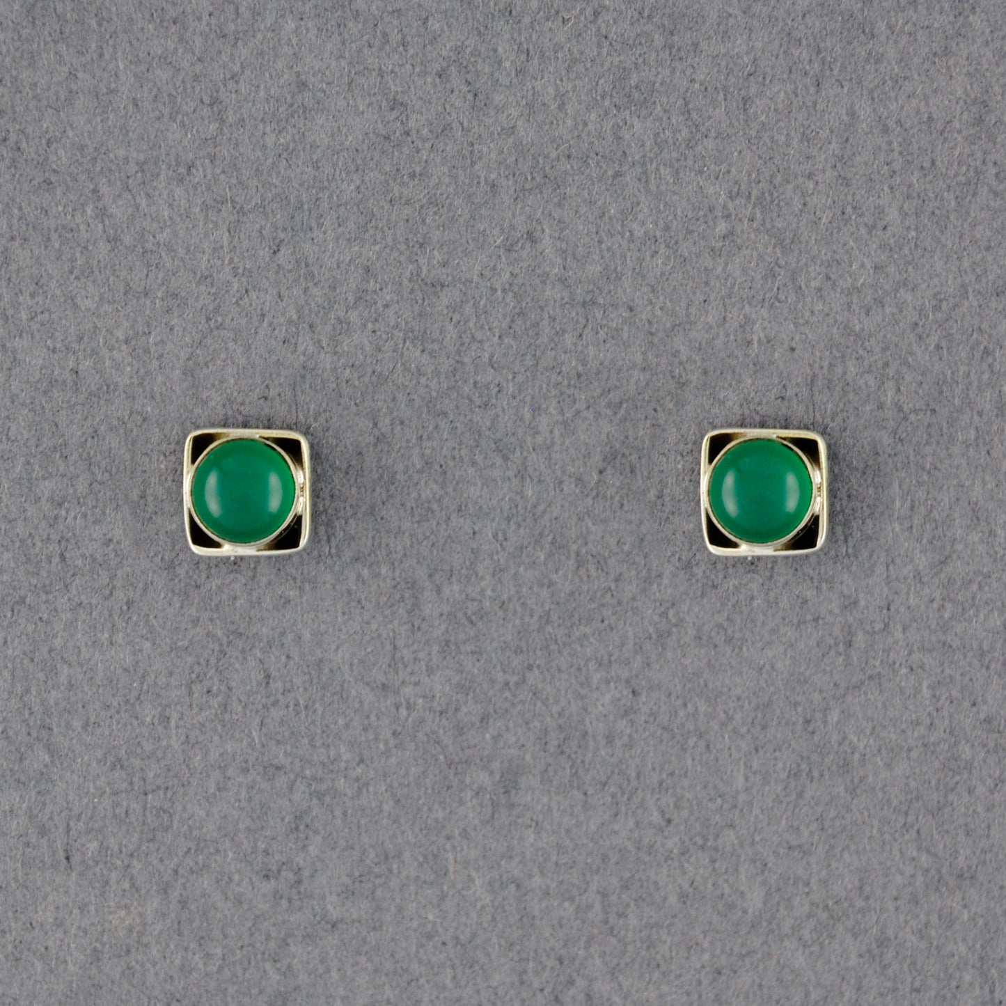 Sterling Silver Green Onyx in Square Stud Earrings