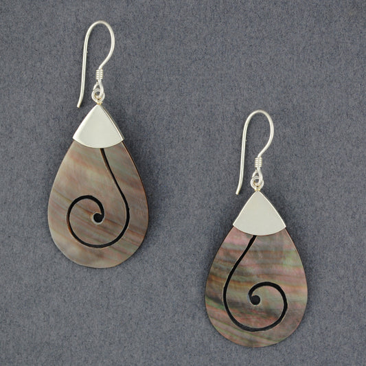 Black Mother of Pearl Spiral Teardrop Earrings