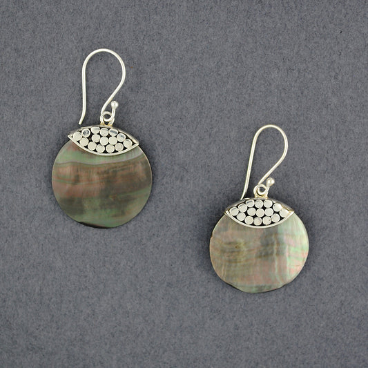 Black Mother of Pearl Dotted Circle Earrings