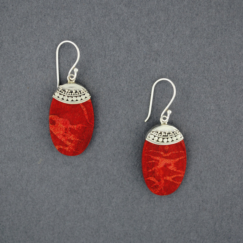 Coral Dotted Oval Earrings