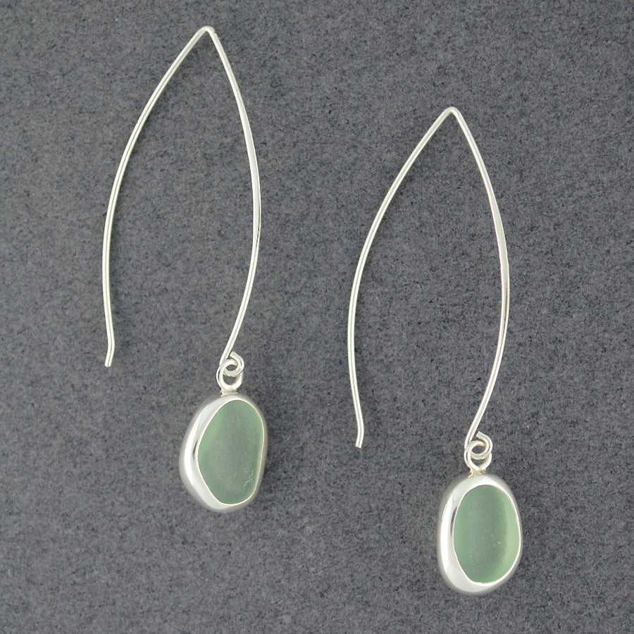 Sterling Silver Long Drop Seafoam Sea Glass Earrings