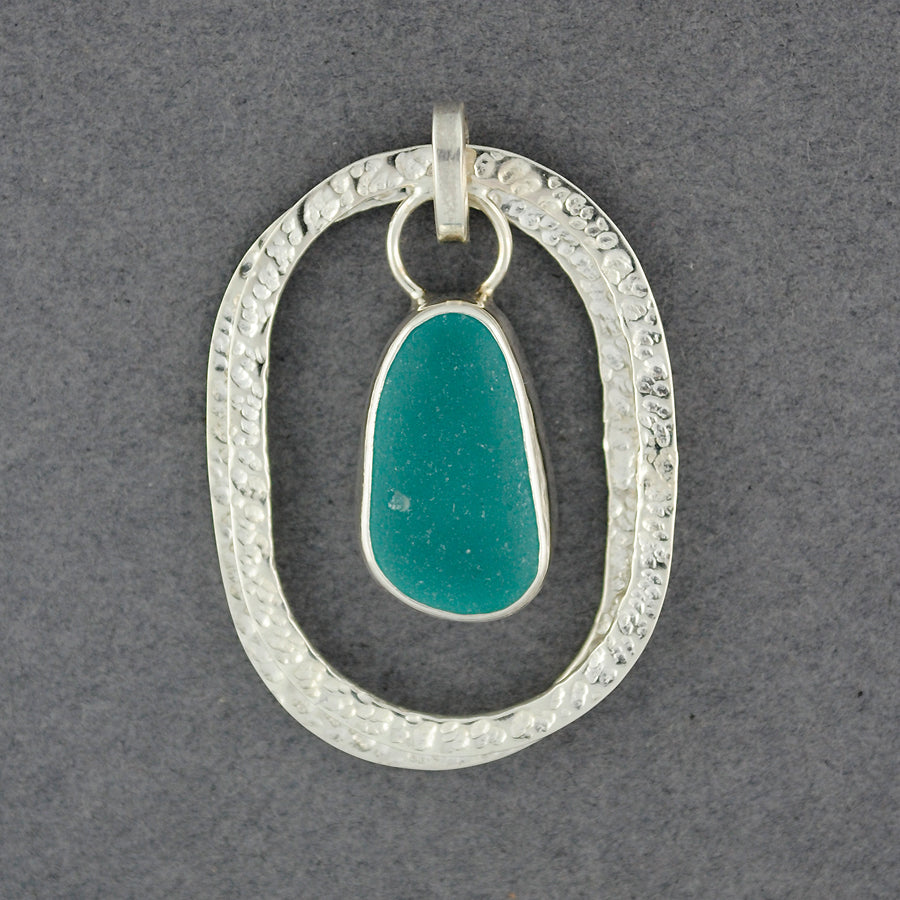 Sterling Silver Nested Oval Sea Glass Pendant