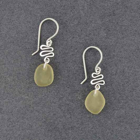 Sterling Silver Yellow Sea Glass Swirl Earrings