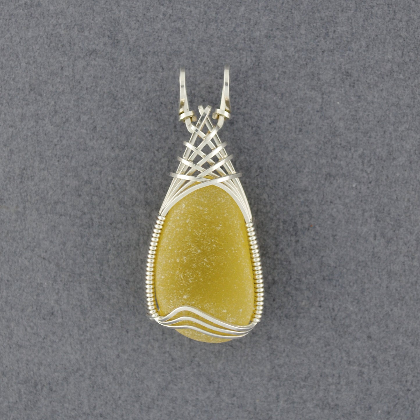 Sterling Silver Yellow Sea Glass Weave Pendant