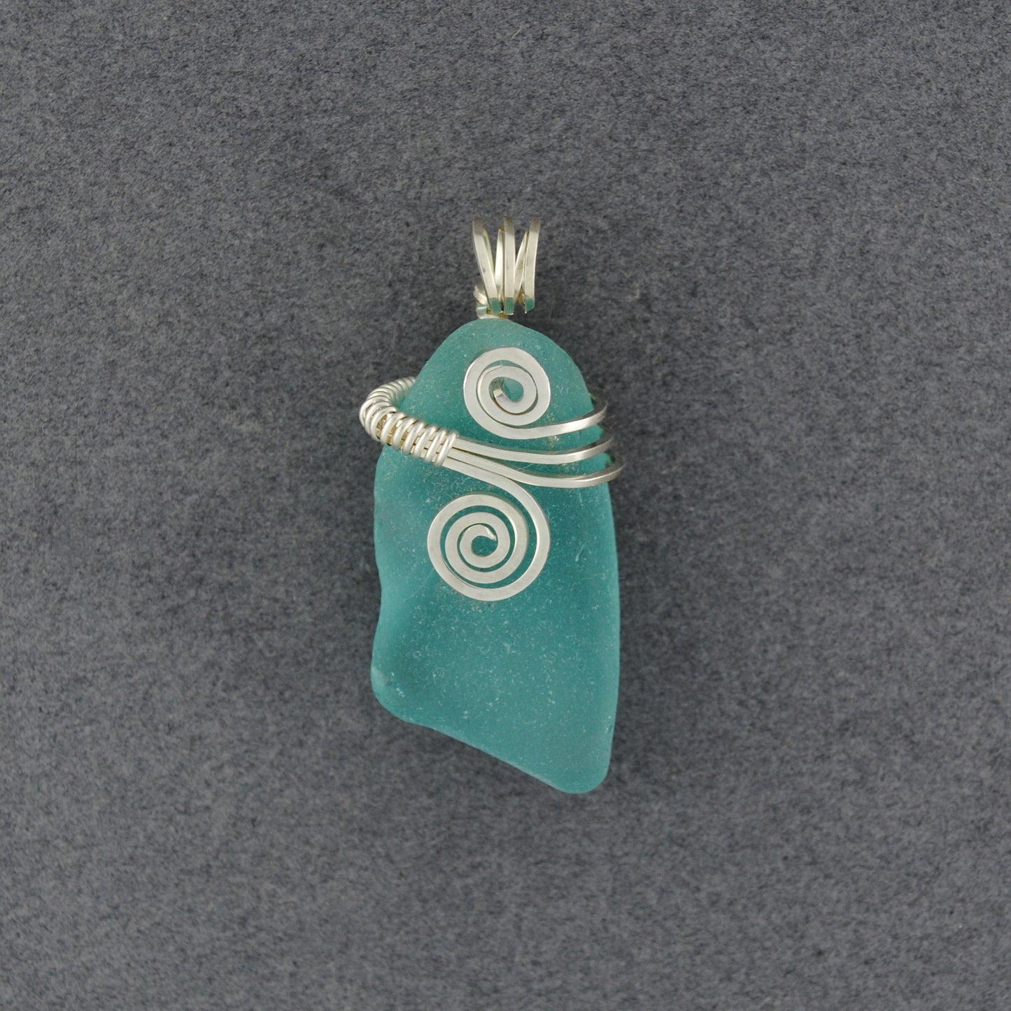 Sterling Silver Aqua Sea Glass Rip Tide Pendant