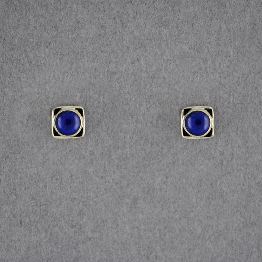 Sterling Silver Lapis in Square Stud Earrings