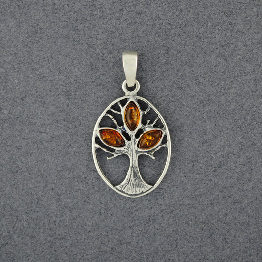 Amber Tree in Oval Pendant