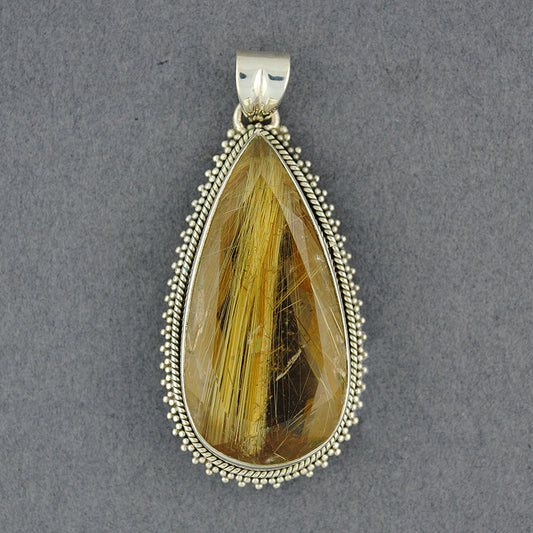 Sterling Silver Rutilated Quartz Detailed Teardrop Pendant