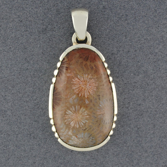 Sterling Silver Fossilized Coral Detailed Drop Pendant