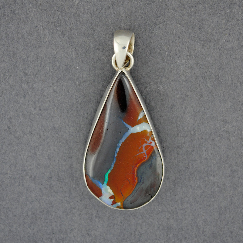 Sterling Silver Boulder Opal Pointed Teardrop Pendant