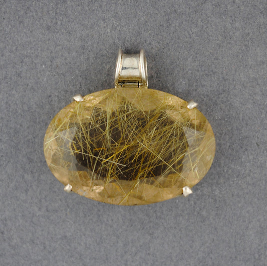 Sterling Silver Oblong Rutilated Quartz Pendant