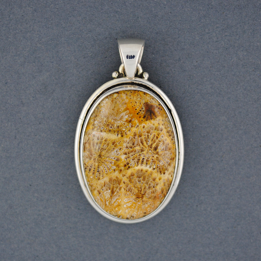 Sterling Silver Fossilized Coral Oval Pendant