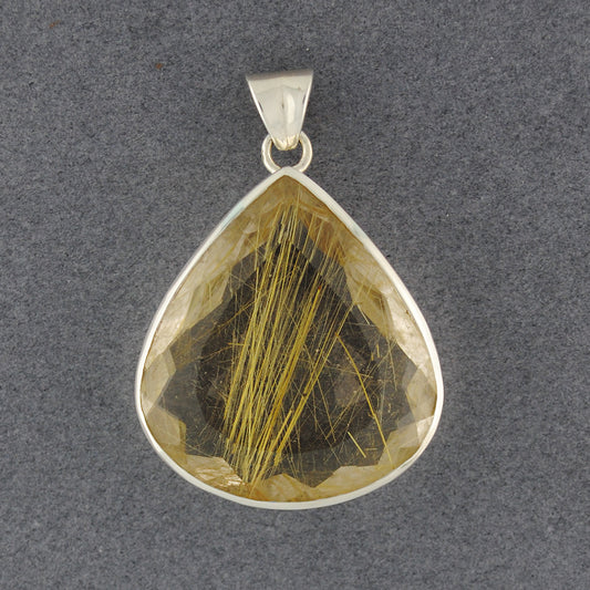 Sterling Silver Rutilated Quartz Faceted Teardrop Pendant