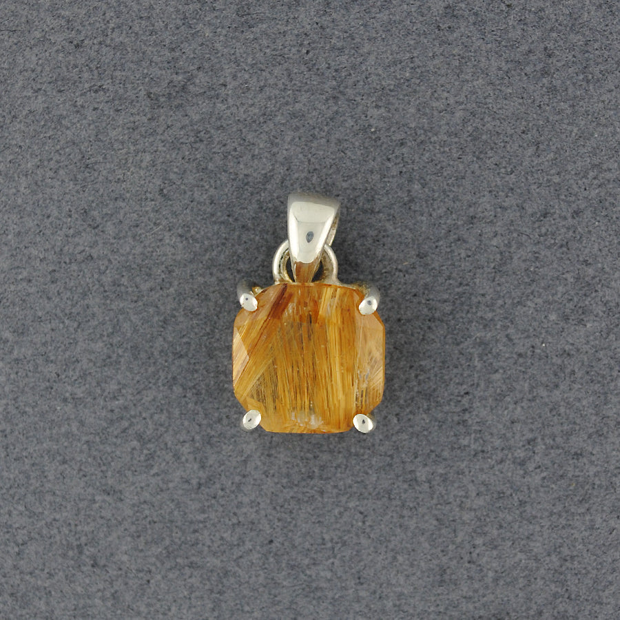 Sterling Silver Rutilated Quartz Small Faceted Square Pendant