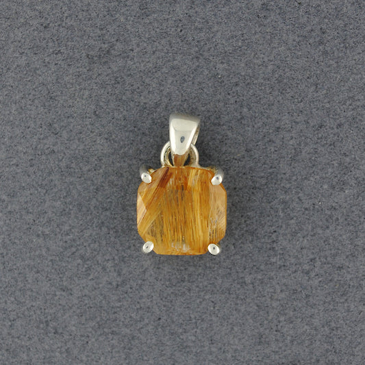 Sterling Silver Rutilated Quartz Small Faceted Square Pendant