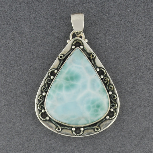 Sterling Silver Larimar Detailed Teardrop Pendant