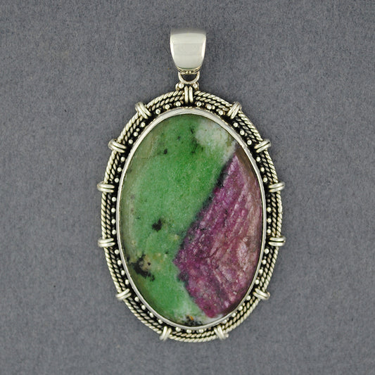 Sterling Silver Ruby Zoisite Large Oval Pendant