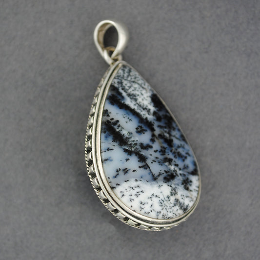Sterling Silver Dendrite Agate Large Faceted Teardrop Pendant