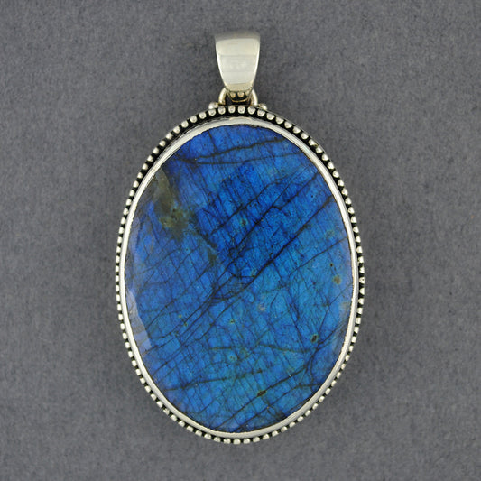 Sterling Silver Labradorite Faceted Oval Pendant