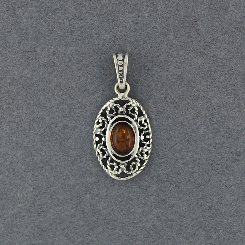 Amber Small Ornate Oval Pendant