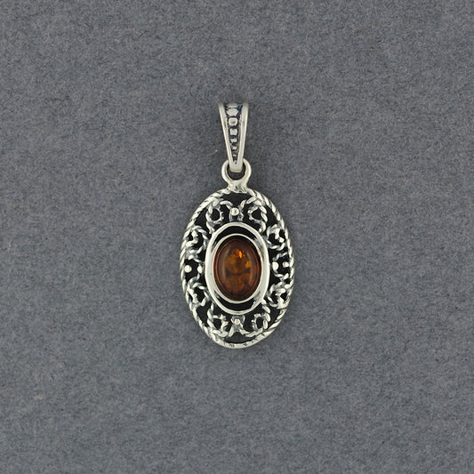 Amber Small Ornate Oval Pendant