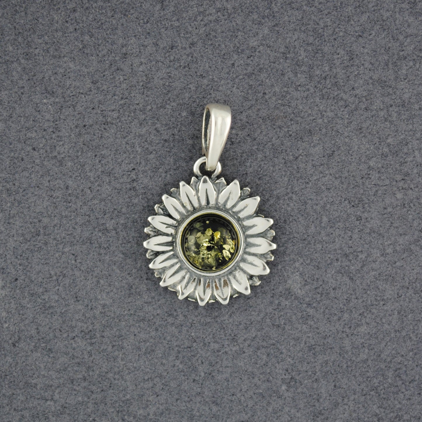 Green Amber Sunflower Pendant