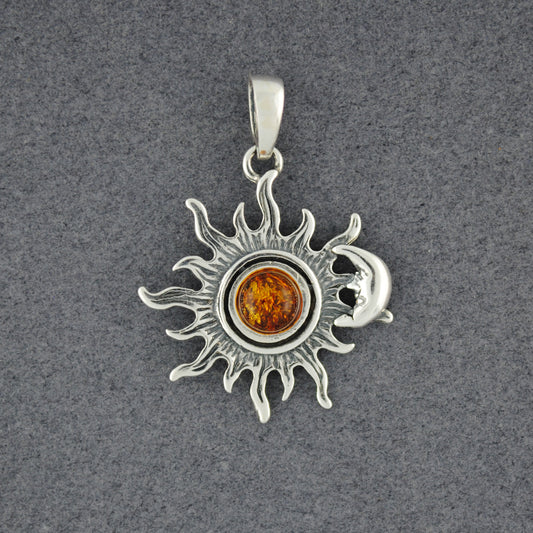 Amber Wavy Sun with Moon Pendant