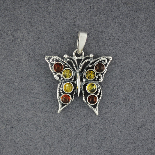 Multi Amber Detailed Butterfly Pendant