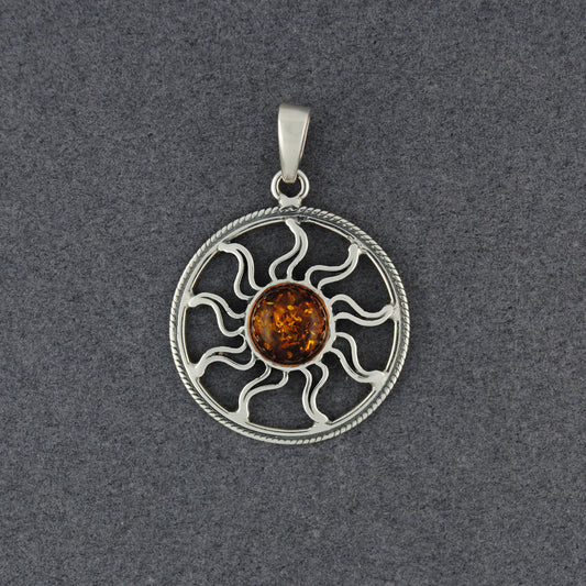 Amber Wavy Sun in Rope Border Pendant