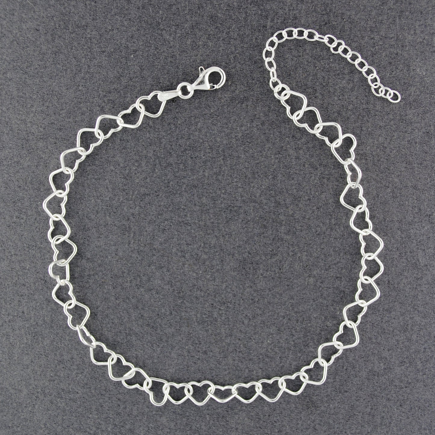 Sterling Silver Linked Hearts Anklet