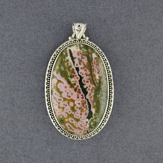 Sterling Silver Ocean Jasper Detailed Bezel Pendant
