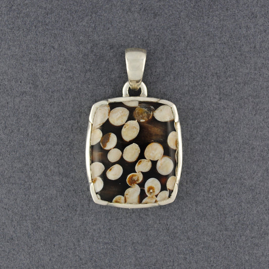 Sterling Silver Fossilized Peanut Wood Square Pendant