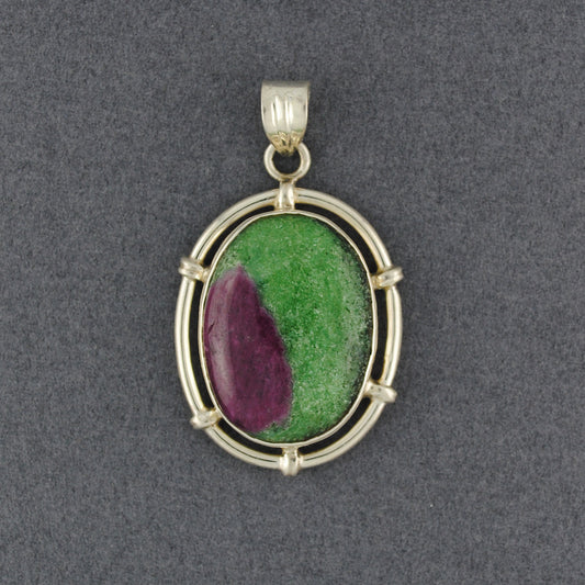 Sterling Silver Ruby Zoisite Oval With Border Pendant