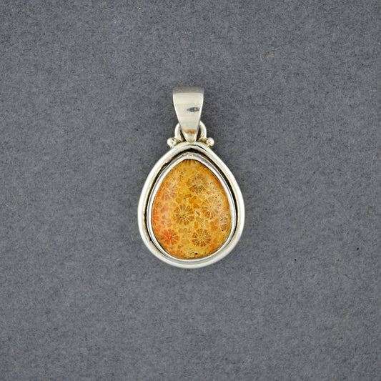 Sterling Silver Fossilized Coral Mini Teardrop Pendant