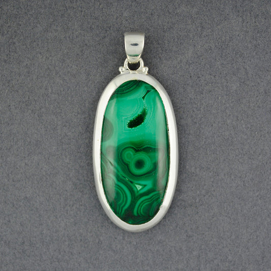 Sterling Silver Malachite Long Oval Pendant