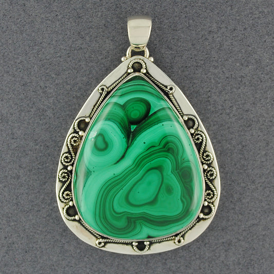 Sterling Silver Malachite Detailed Teardrop Pendant