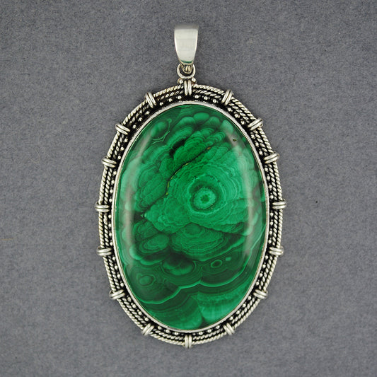 Sterling Silver Malachite Jumbo Oval Pendant