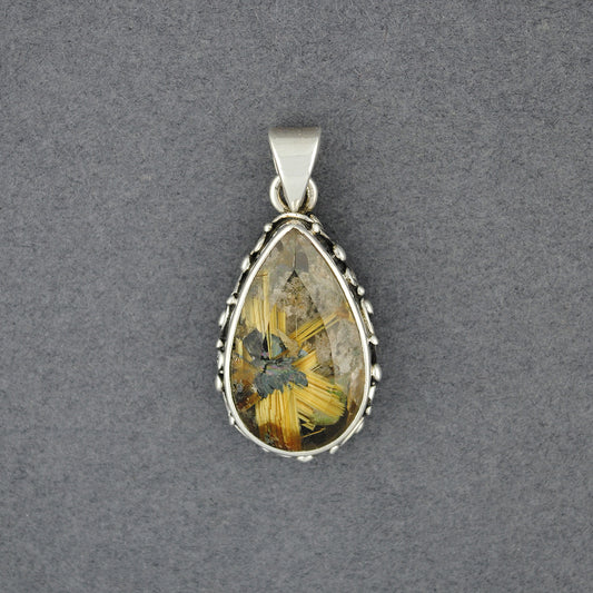 Sterling Silver Star Rutilated Quartz Teardrop Pendant