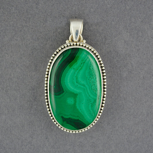 Sterling Silver Malachite Dotted Oval Pendant