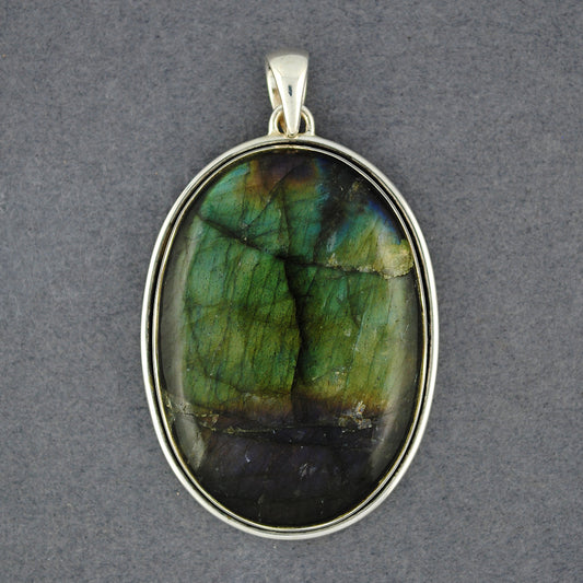 Sterling Silver Labradorite Wide Oval Pendant