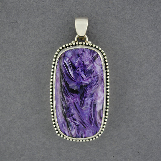 Sterling Silver Charoite Long Rectangle Pendant