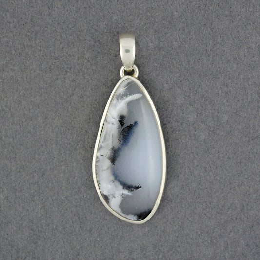 Sterling Silver Dendrite Agate Oblong Drop Pendant