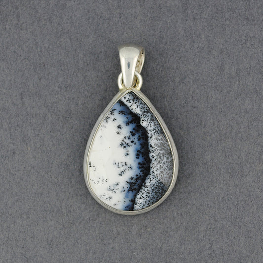 Sterling Silver Dendrite Agate Small Faceted Teardrop Pendant