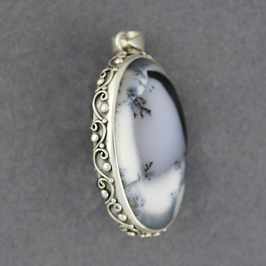 Sterling Silver Dendrite Agate Fancy Oval Pendant