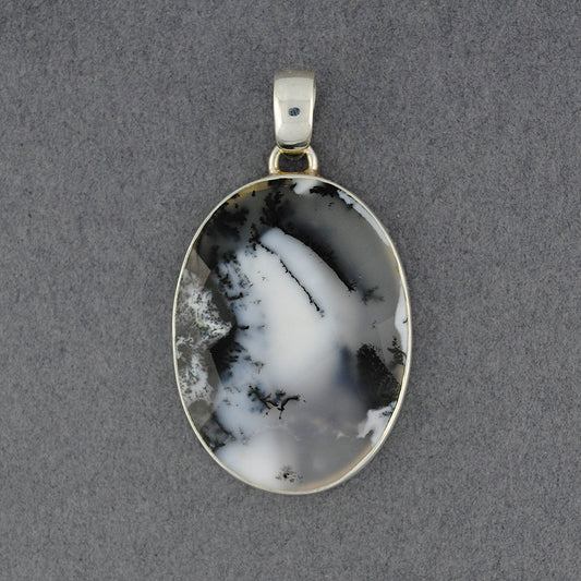 Sterling Silver Dendrite Agate Faceted Oval Pendant