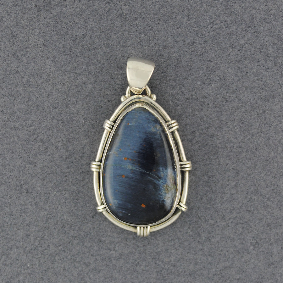 Sterling Silver Pietersite Small Detailed Teardrop Pendant