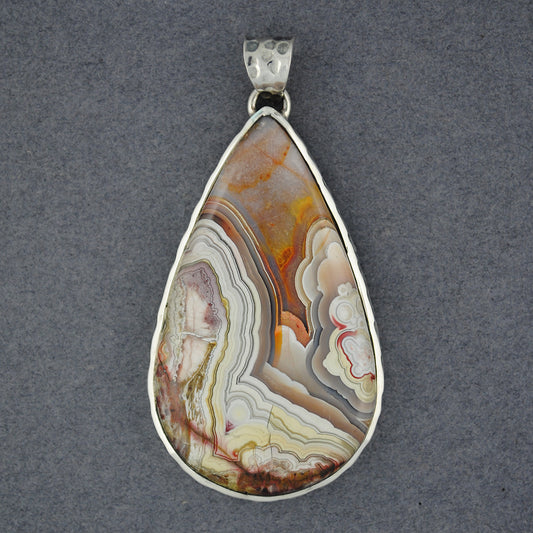 Sterling Silver Crazy Lace Hammered Teardrop Pendant
