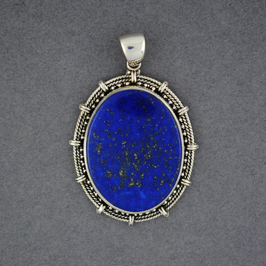 Sterling Silver Lapis Antiqued Oval Pendant
