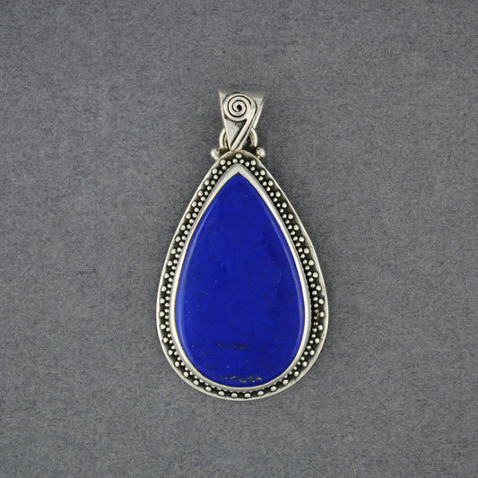 Sterling Silver Lapis Dotted Teardrop Pendant